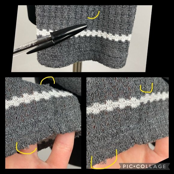 Altar'd State S Gray White Stripe Waffle Knit Long Sleeve Top Rounded Hem - Picture 11 of 12